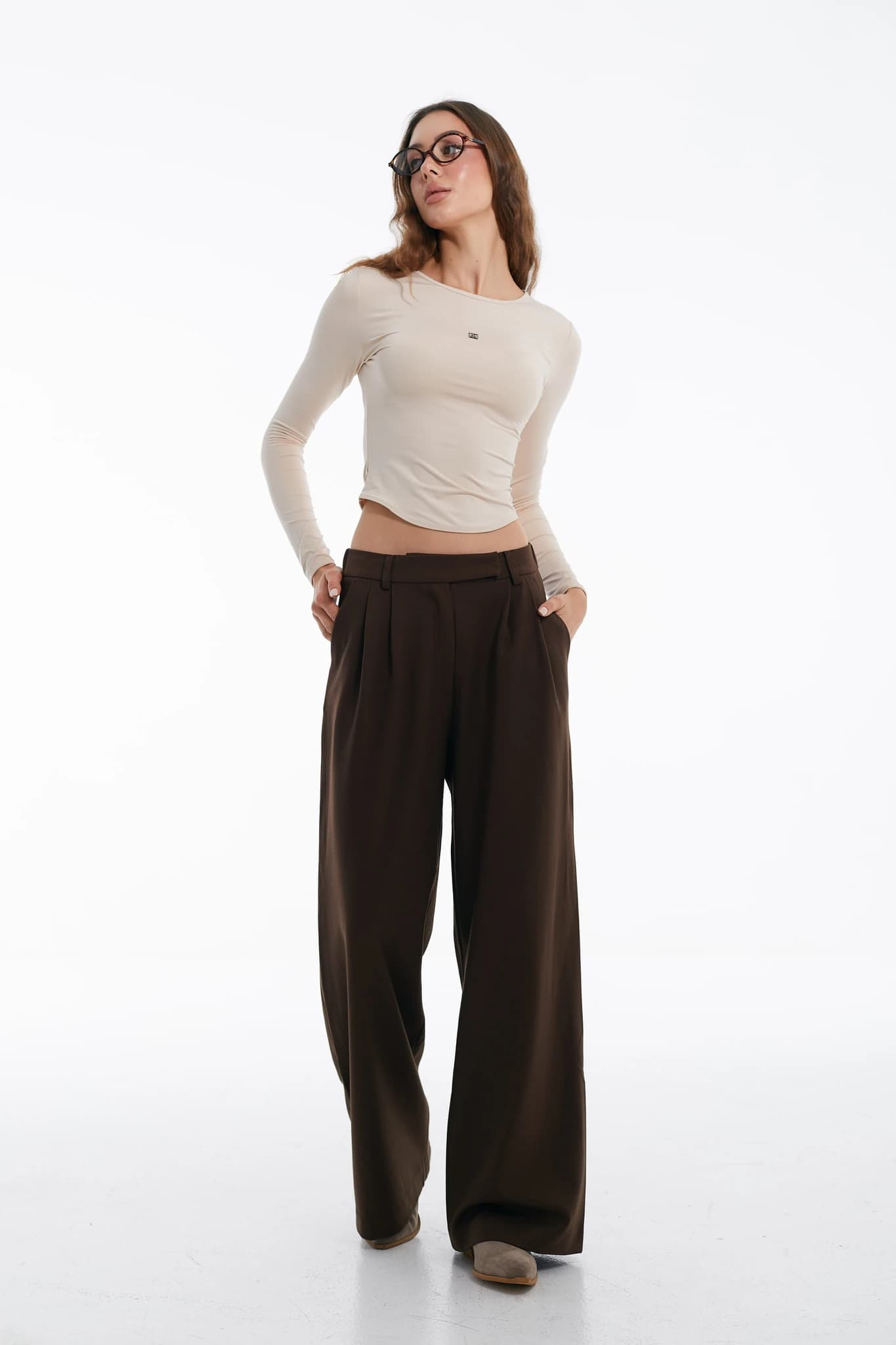 Trousers Classic Wide Wool Espresso Brown