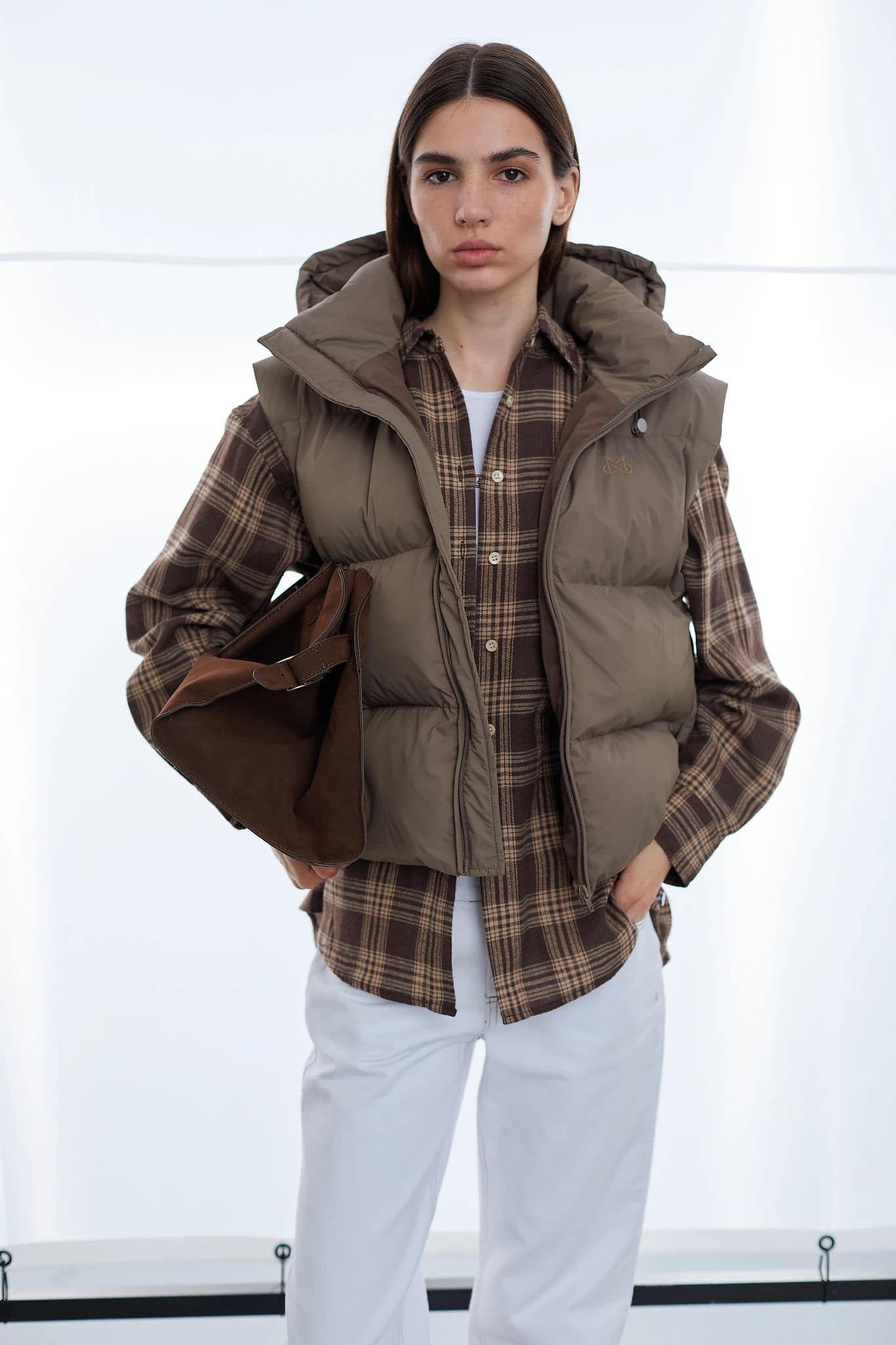 Shirt MS URBAN Checked Chocolate Beige 3