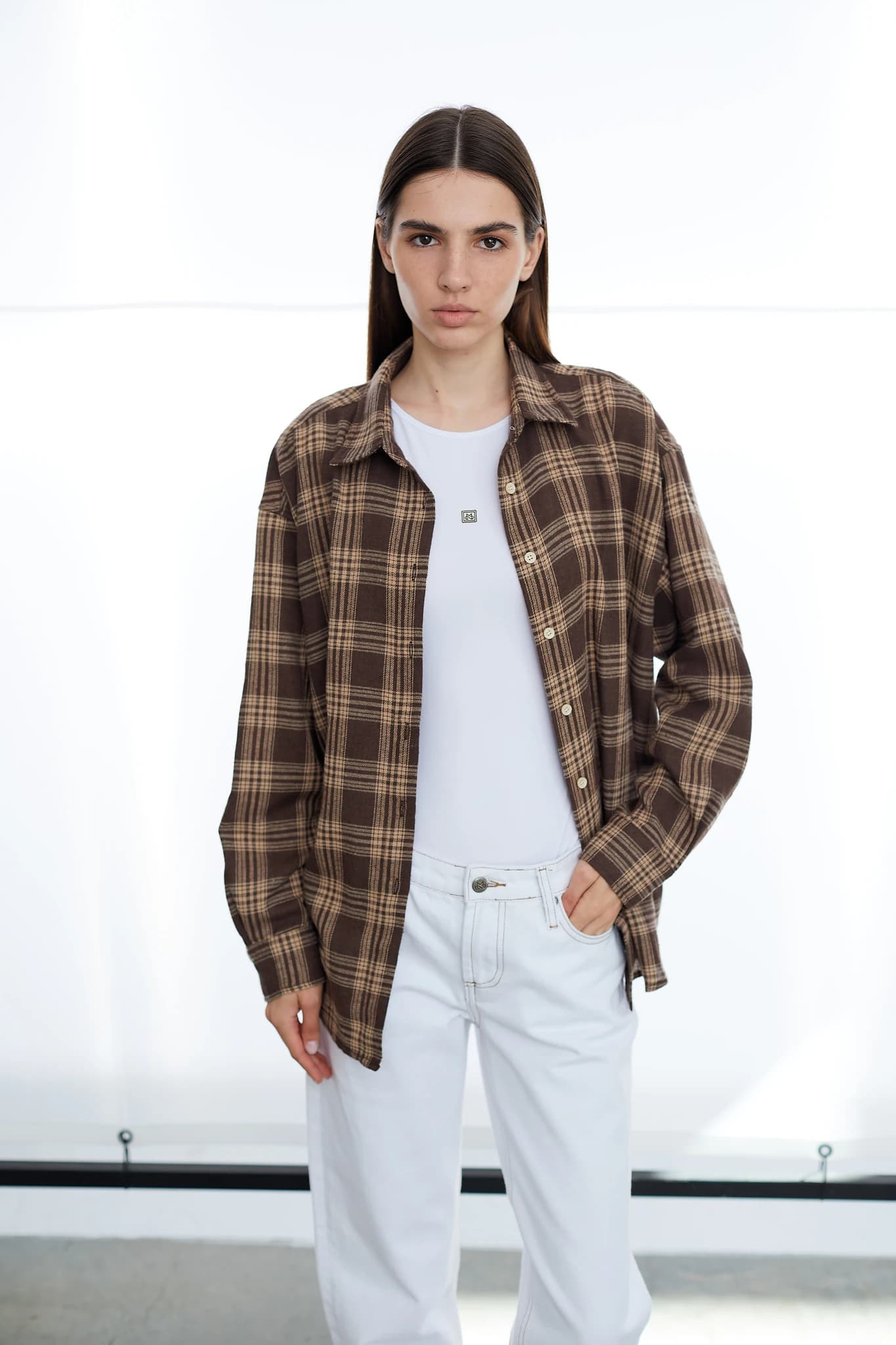 Shirt MS URBAN Checked Chocolate Beige