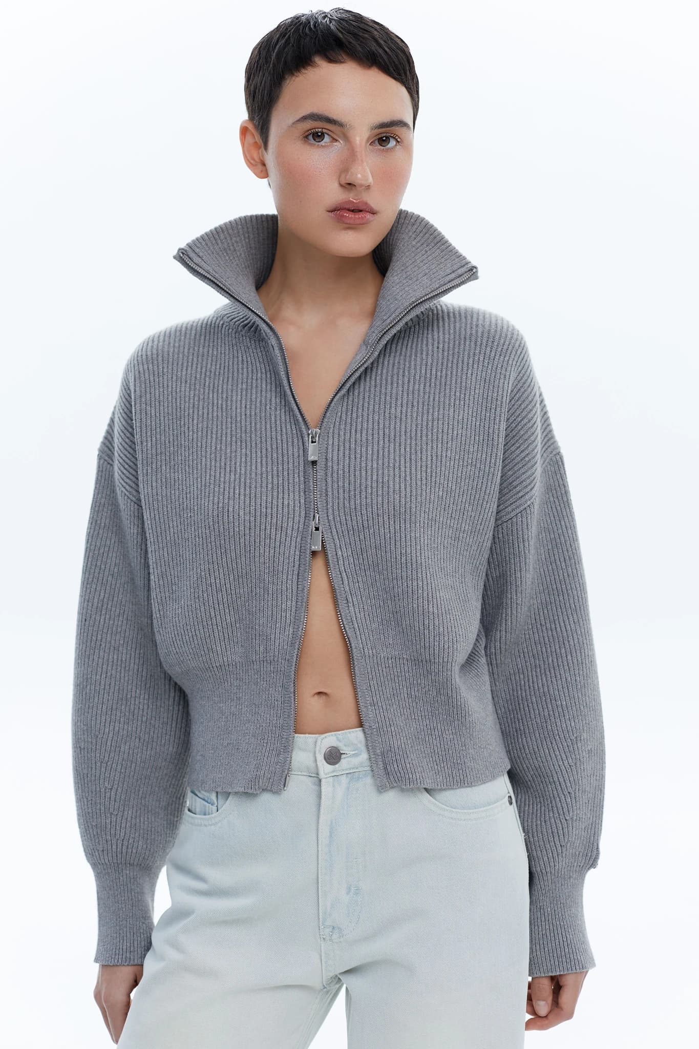 Jumper Zip Knit Grey