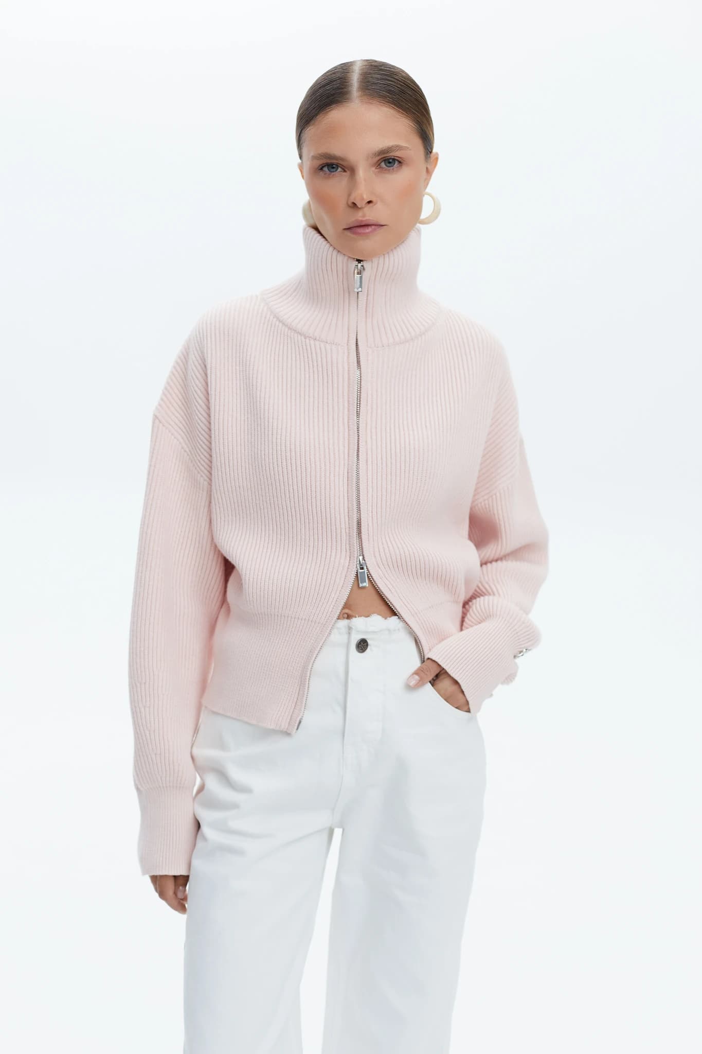 Jumper Zip Knit Soft Pink