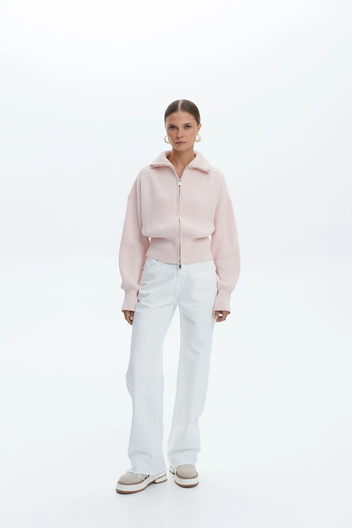 Jumper Zip Knit Soft Pink 4