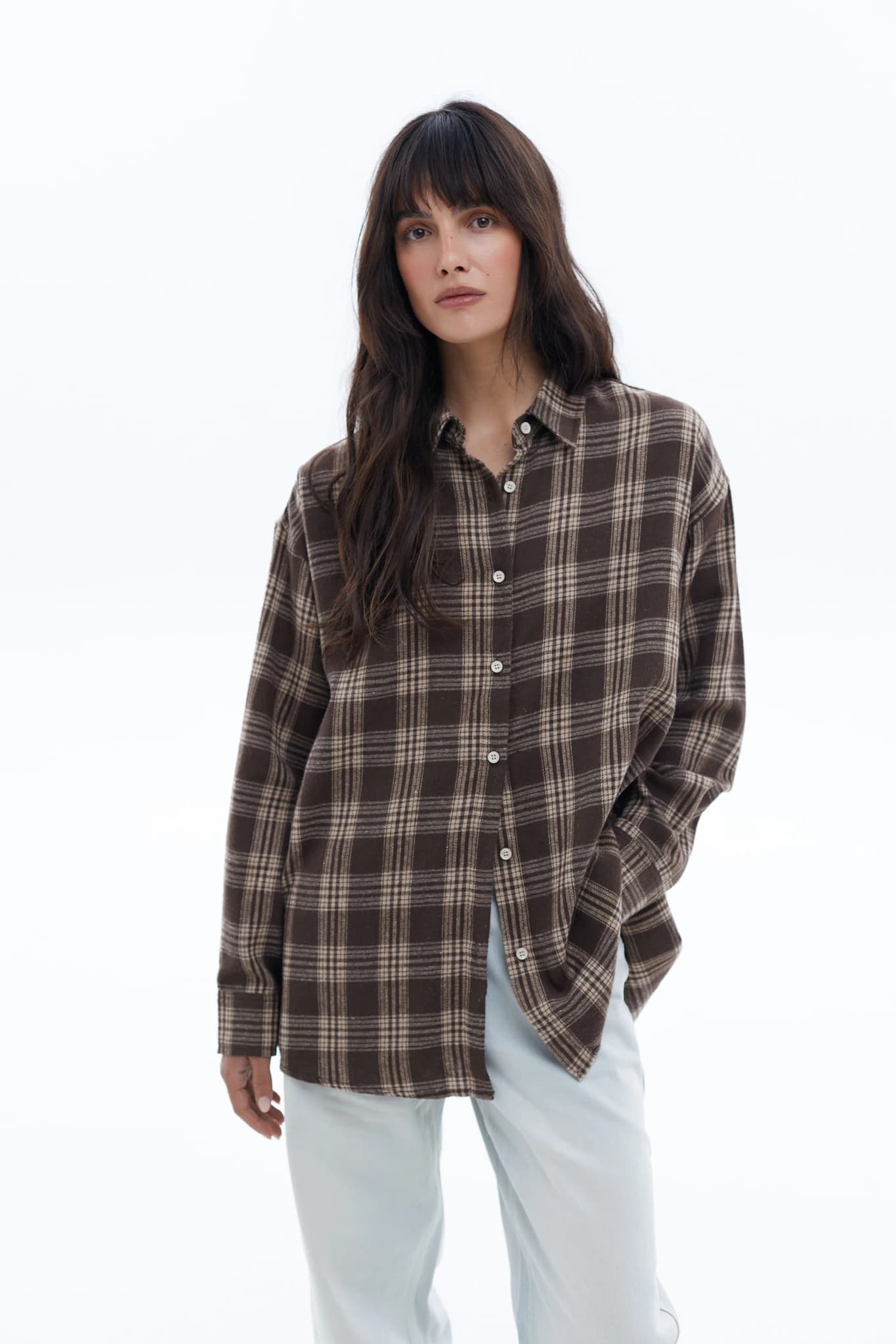 Shirt MS URBAN Checked Chocolate Beige